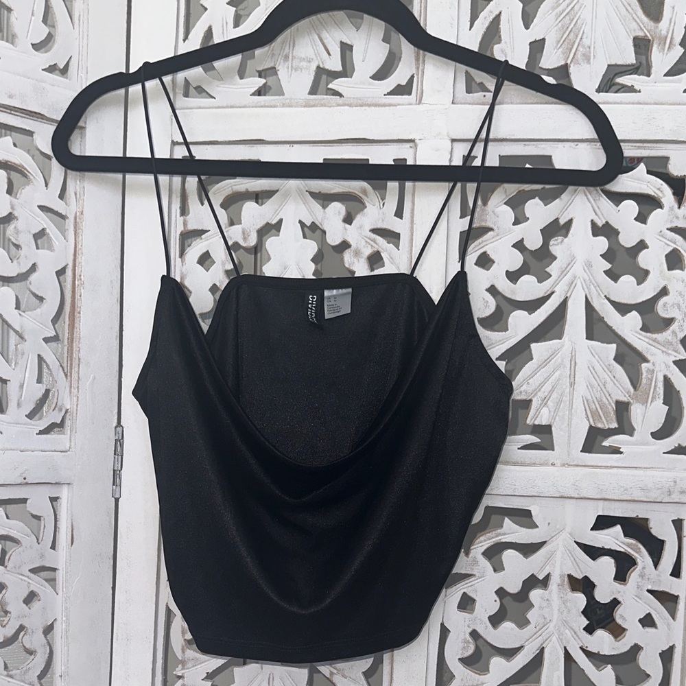 Divided Black Cowl Neck Crop Camisole